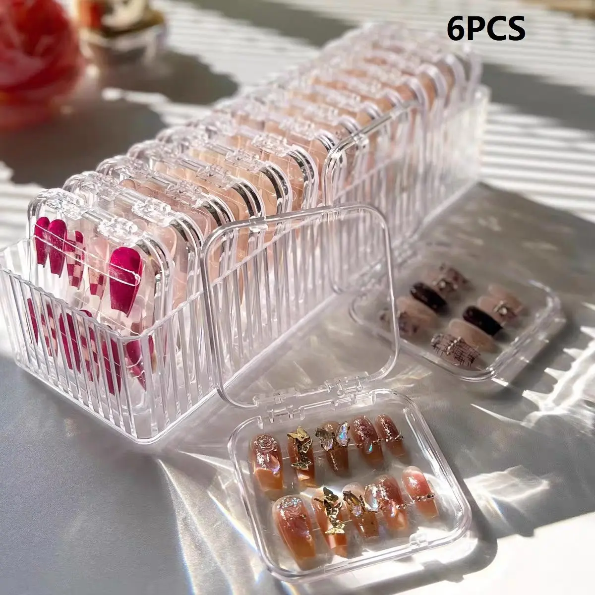 Artificial Nail Display Storage Box, 6 Transparent Nail Packaging Boxes, Ideal for Manicure Salons and Home Use, Organize Your Nails Effortlessly