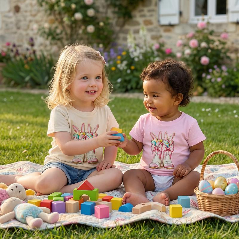 PYBCVRRD Kids Baby Little Girls Easter Shirts Short Sleeve Crew Neck Bunny Ears Boots Print Casual Summer Tops T shirt 1-6 Years