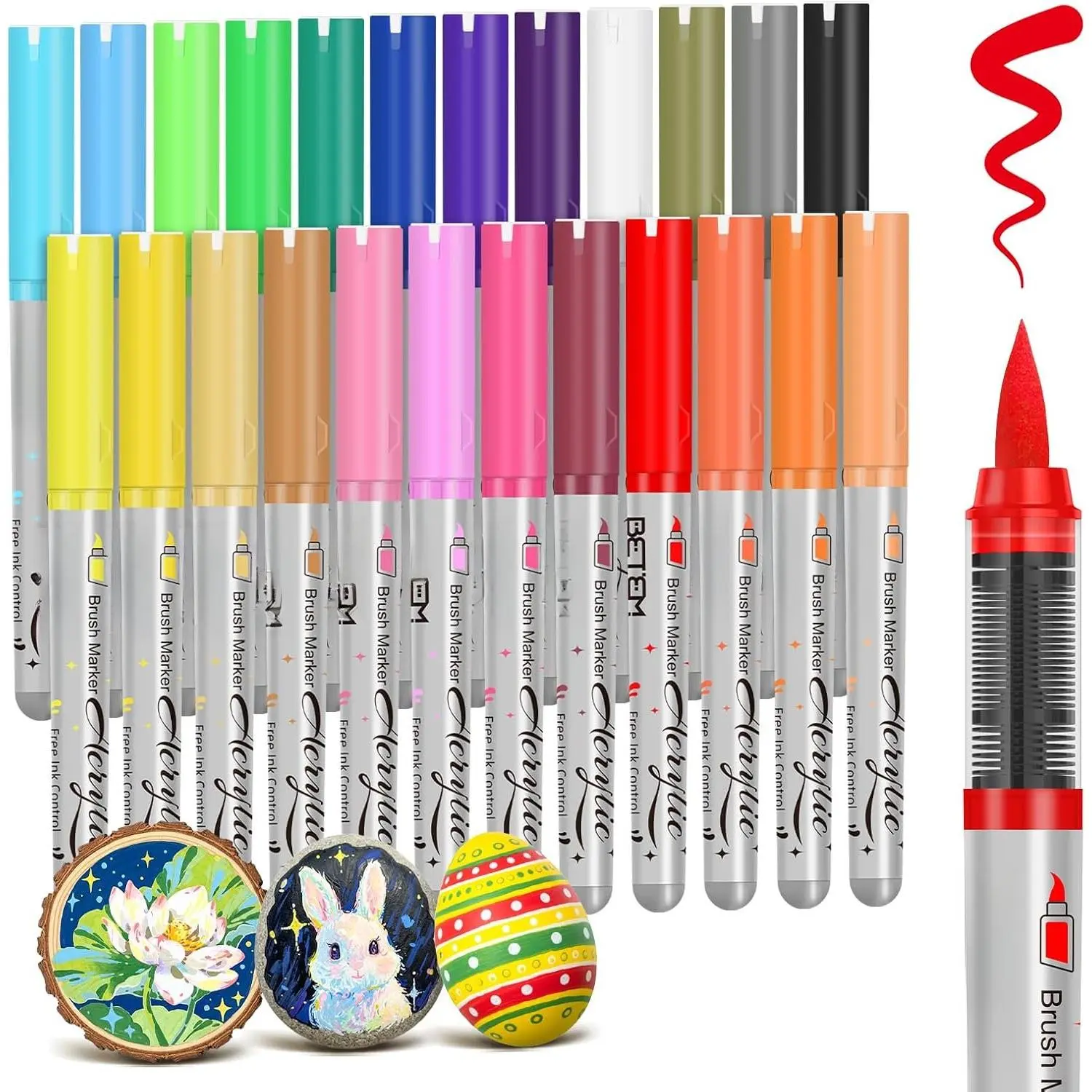 Markers   Pens, 24 Colors Brush Tip Water Based Markers with Automatic Ink System, Opaque Color Permanent Marker, Art Supplies for Rock Painting, , Fabric, DIY Crafts