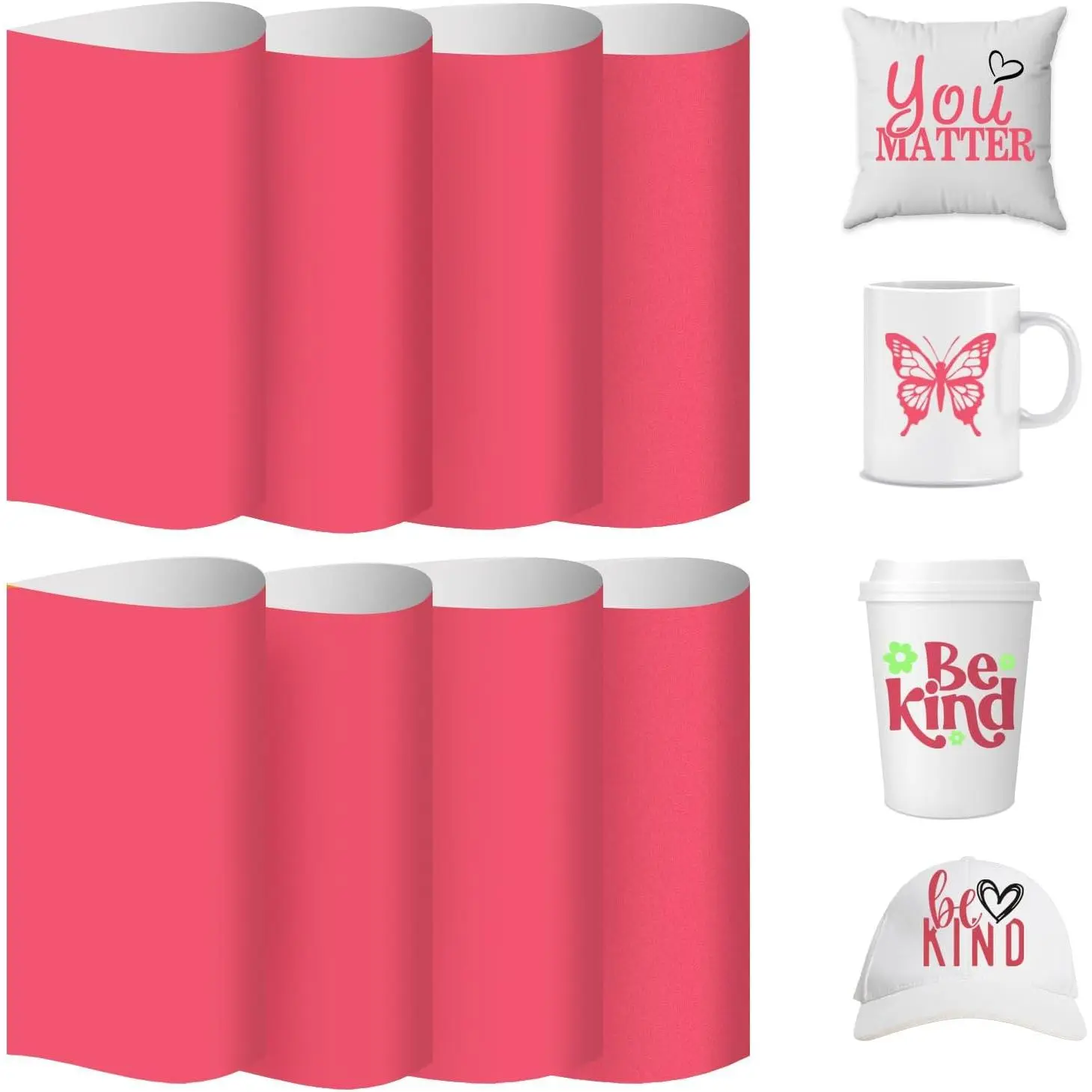 Peach Red Sublimation Ink Transfer Paper 8 Sheets 12"x10" | Solid color sublimation transfer sheets,works with iron & heat press,easycut & weed,washable,for Mugs,Tumblers,T-Shirts DIY