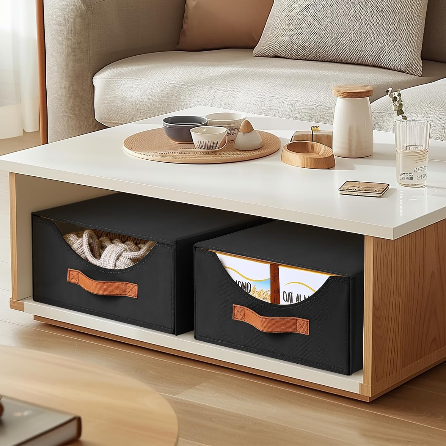 Closet Organizers and Storage - Large Stackable Storage Bins with Drawer, Fabric Bins for Organization, Collapsible Drawer Organizer Clothes for Bedroom, Living Room, 2 Pack, Black