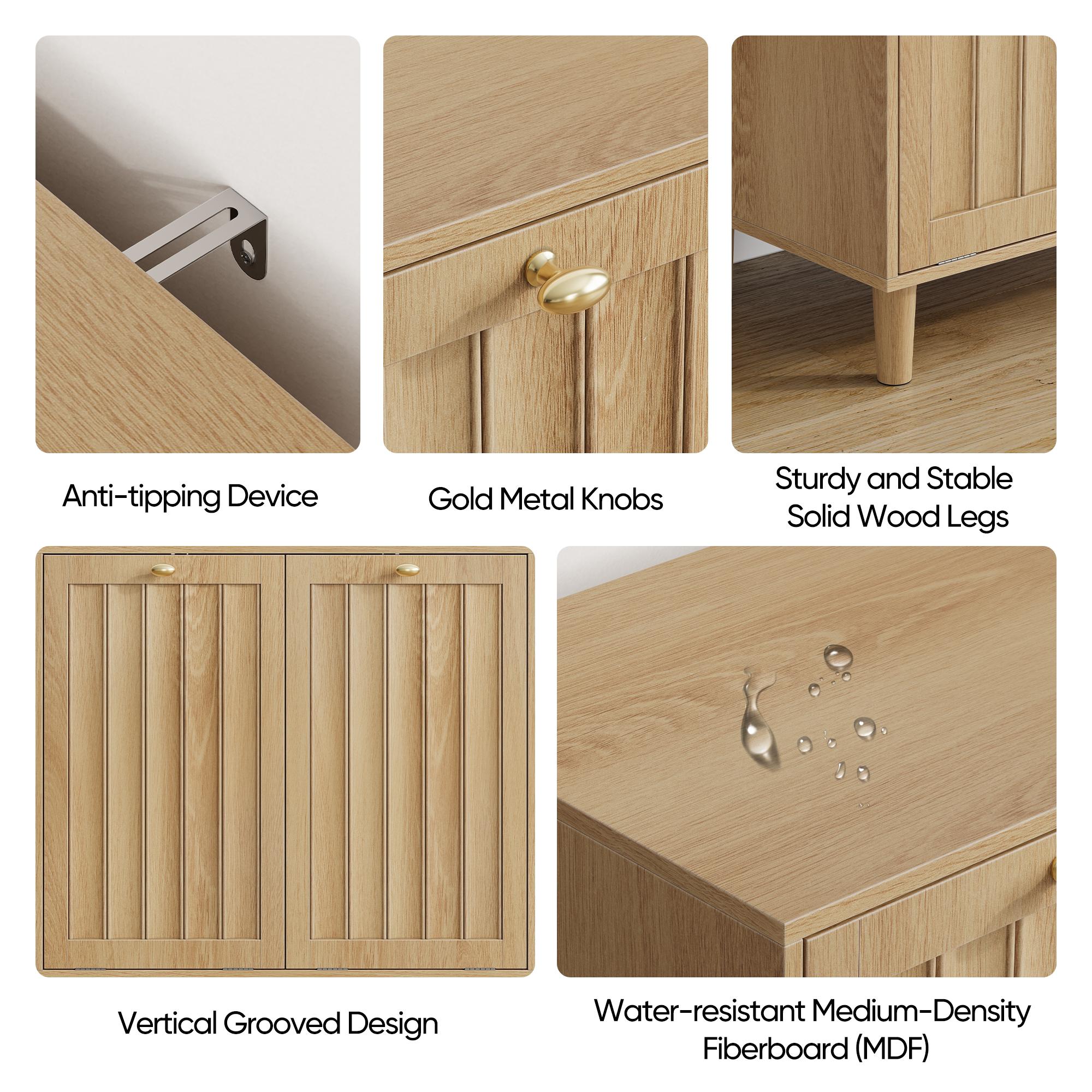 Sloping laundry basket with removable inner basket, concealed laundry basket, bathroom laundry storage cabinet, freestanding household storage rack, oak color