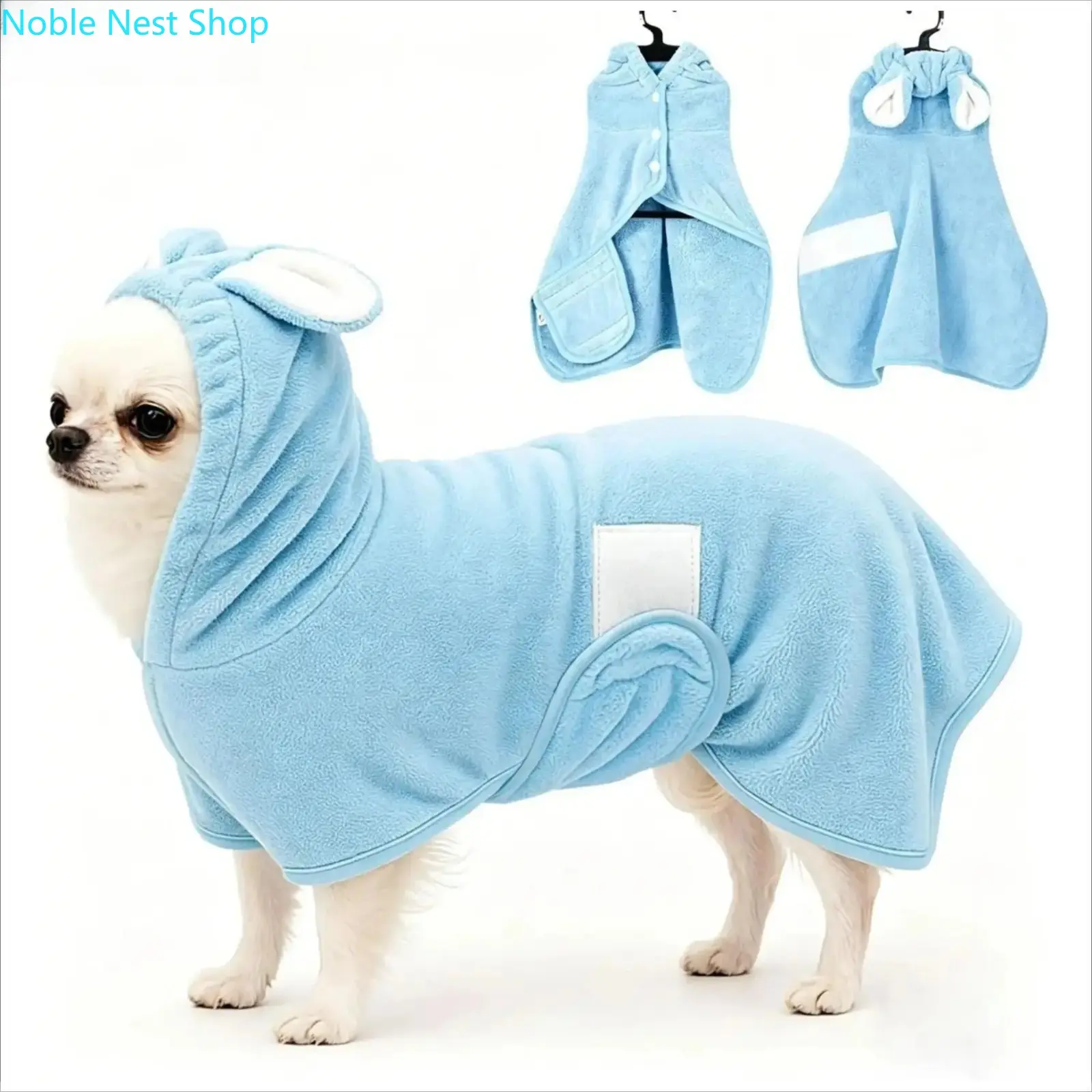 Hooded Quick-Drying Dog Bathrobe, Super Absorbent Soft Pet Dressing Gown with Adjustable Belly Band, Fast Dry Robe for Small Medium Dogs & Cats to Cut Post-Bath Drying Time