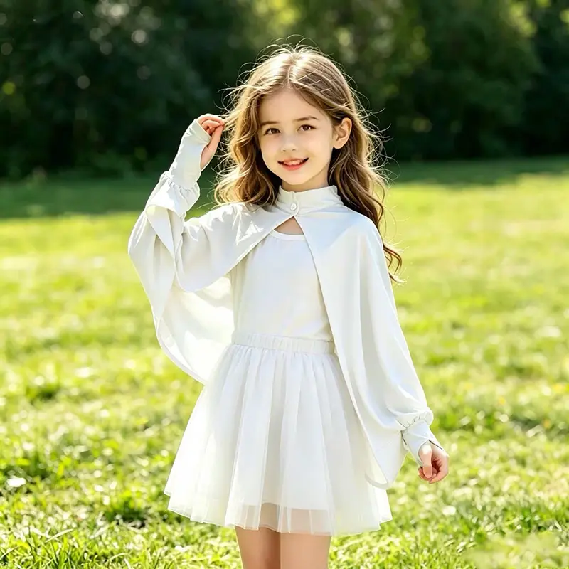 Girls' Ice Silk Fabric UV Protection Shawl - Polyester, Plain, Basic, Casual, Breathable, Cooling Cape, Easy to Put On & Take Off, Suitable for Beach, School, Outdoor Activities