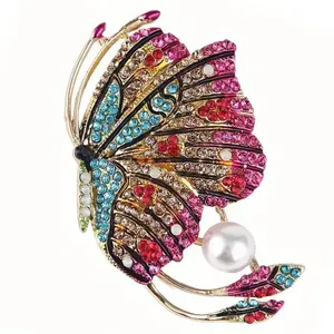 Fashion Colorful Rhinestones Big Butterfly Insect Pins Exquisite Coat Button Women Jewelry Accessories