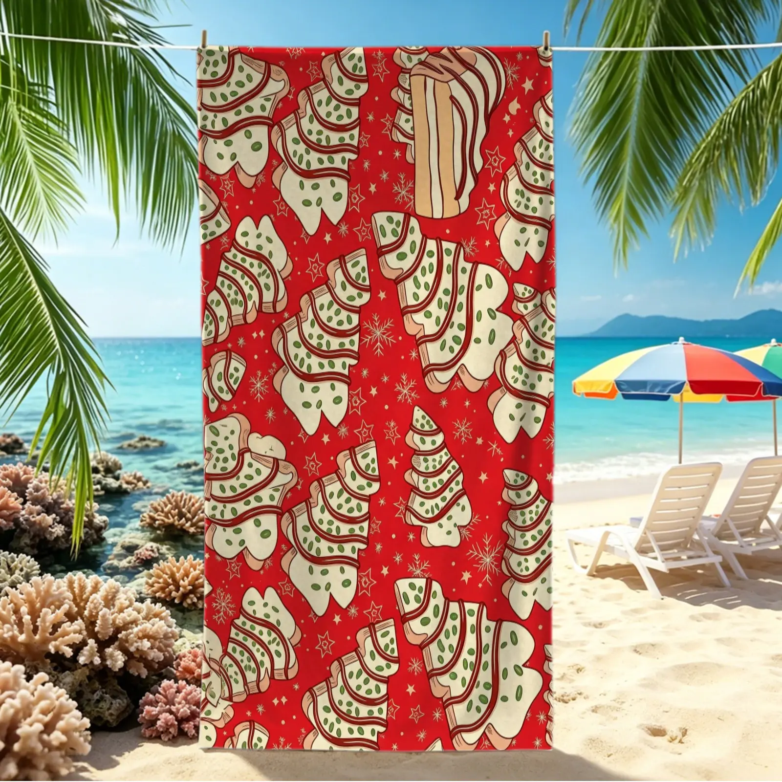 Christmas Patchwork Beach Towel, Quick Dry Pool Towel, Soft Camping & Bath Towel Blanket, Vintage Buffalo Plaid Santa Reindeer Print, Perfect for Travel & Holiday Outdoor, Creates Warm Rustic Christmas Festive Atmosphere