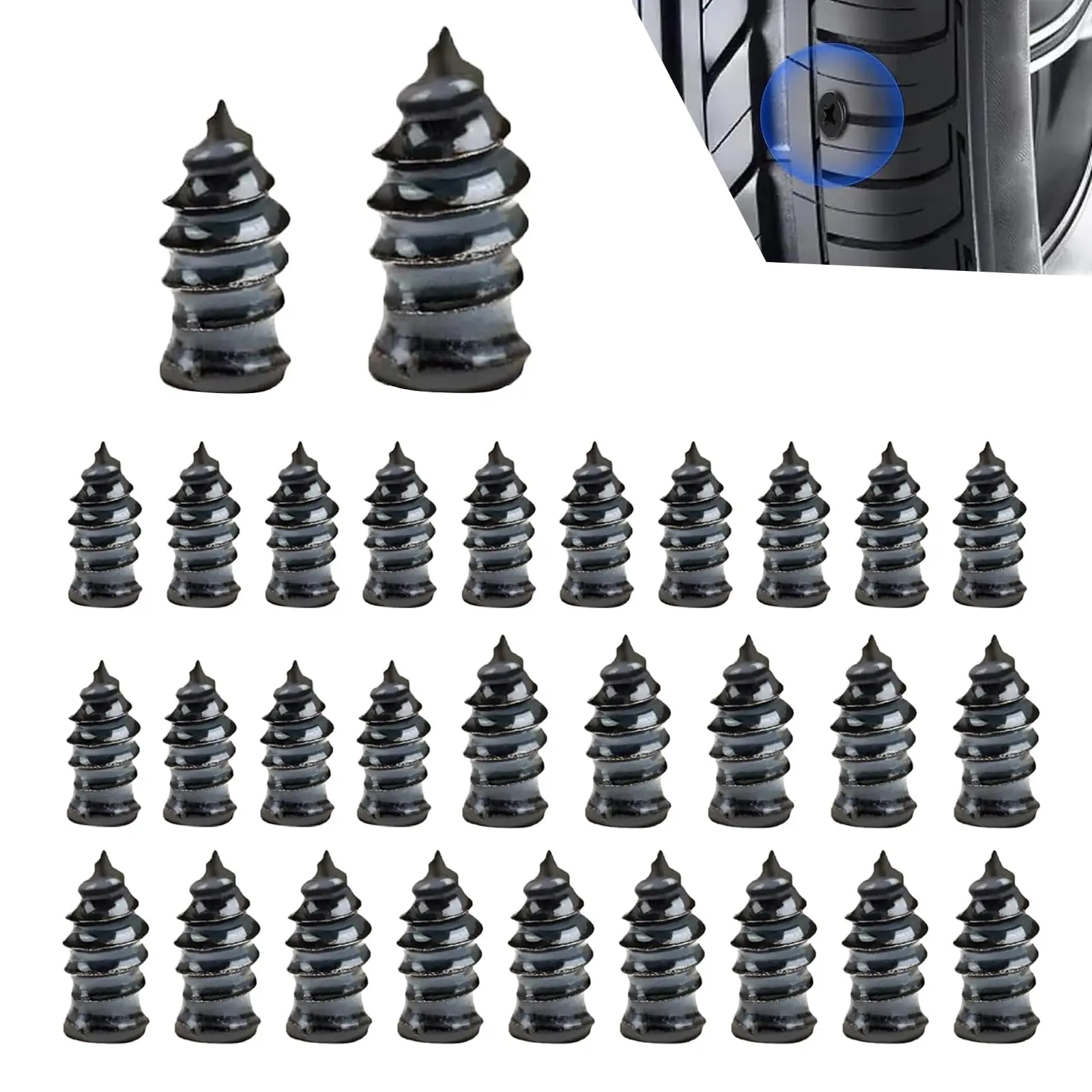 60PCS Tire Repair Rubber Nail, Vacuum Tire Repair Kits Spiral Rubber Nails, Tire Screw Plug Fast Tool Self Service Tire Repair Nail for car, Motorcycle, Truck, Tractor Tire Puncture Repair