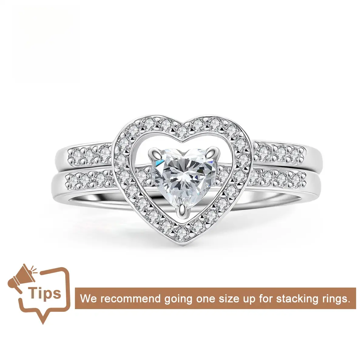 Halo Heart Cut Ring Set Heart Pair Stacking Ring Band D Color VVS Synthetic Moissanite Ring Jewelry Copper Band Wedding Band Engagement Ring Set Promise Ring Women's Ring for Engagement, Wedding Anniversary & Valentine's Day Gifts bridal woman beautiful