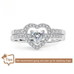 Halo Heart Cut Ring Set Heart Pair Stacking Ring Band D Color VVS Synthetic Moissanite Ring Jewelry Copper Band Wedding Band Engagement Ring Set Promise Ring Women's Ring for Engagement, Wedding Anniversary & Valentine's Day Gifts bridal woman beautiful