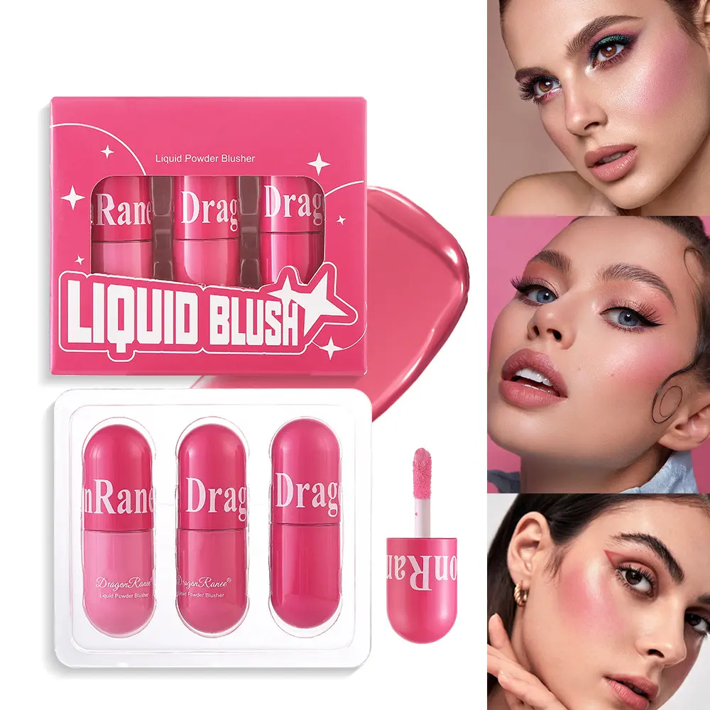 Three-Color Liquid Blush Set, Hydrating, Moisturizing and Natural Skin Tone Brightening, Long-Lasting and Easy to Blend, High-Quality Makeup Gift Box