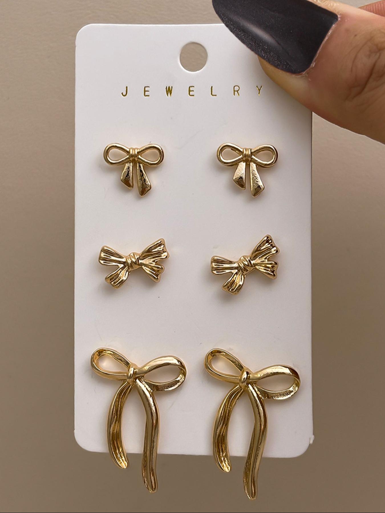 Bow Earrings Set, 3 Pairs Of Stylish Bow Stud Earring Jewelry for Women, Elegant Minimalist Earrings, Fashion Accessories for Every Occasion, Ear Studs