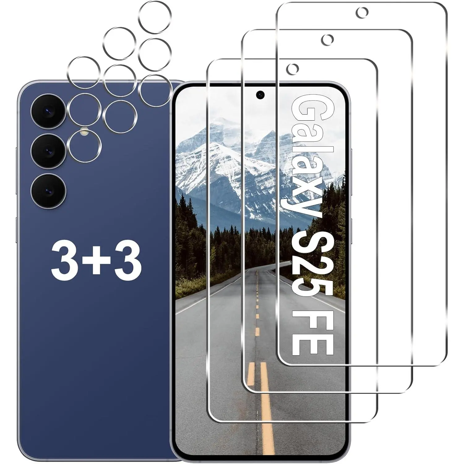 [3+3 Pack] Designed for Samsung Galaxy S25 FE Screen Protector Tempered Glass + Camera Lens Protector, 9H Hardness, Anti Scratch, Bubble Free, Case Friendly, Fingerprint Unlock, 6.7 Inch