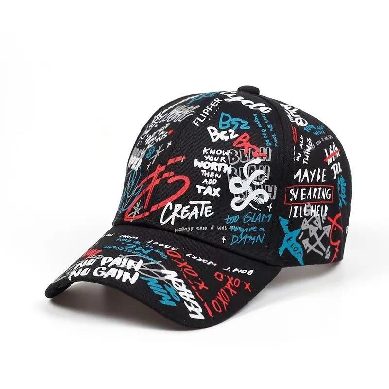 Colorful graffiti hip-hop baseball cap, casual sun protection printed duckbill cap, personalized for men and women