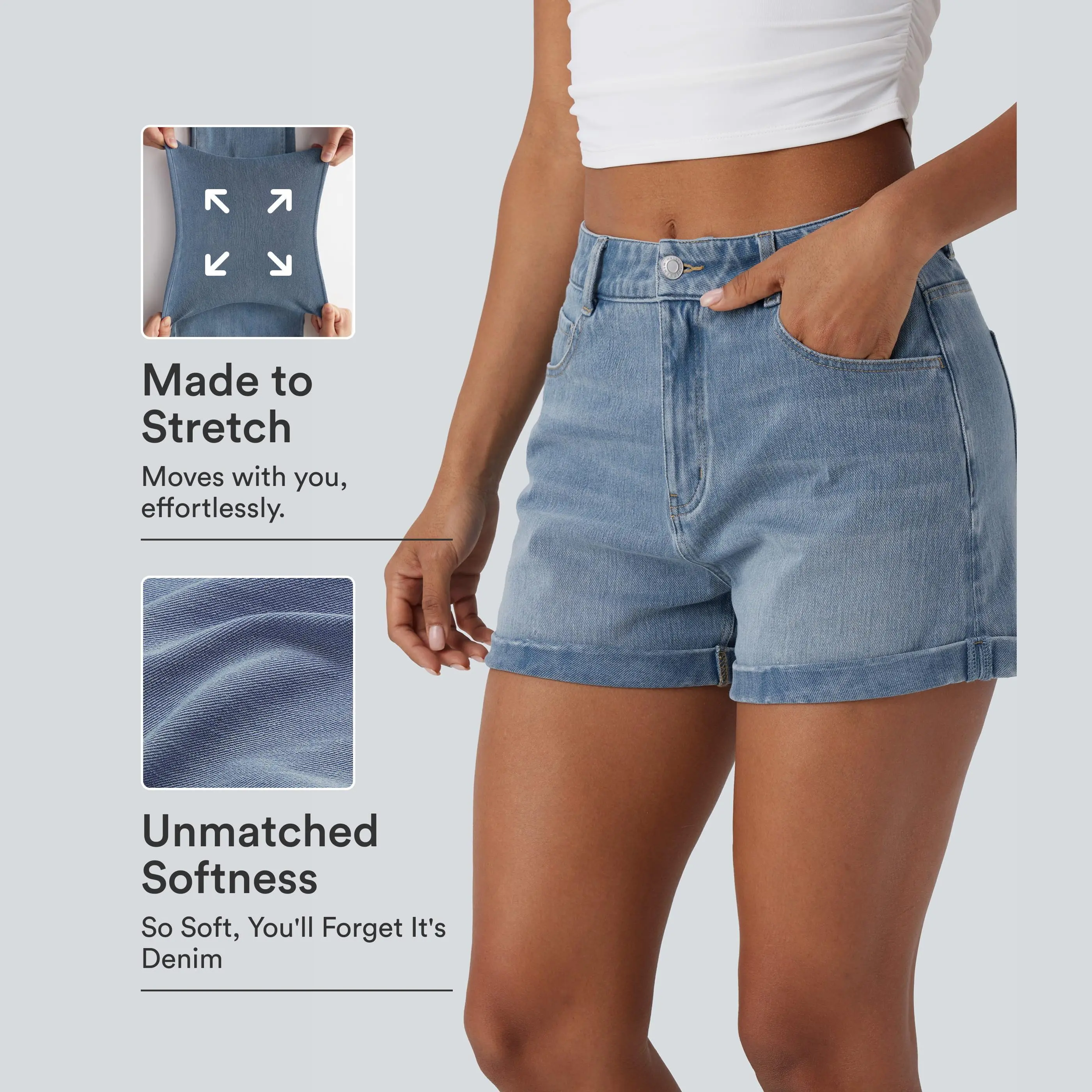 【Creator's Pick】Halara Flex Mid Rise Zipper Pockets Denim Casual Shorts 3'' 【Creator's Pick】Halara Flex Mid Rise Zipper Pockets Denim Casual Shorts 3''
