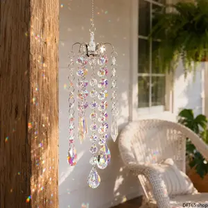 Handcrafted Clear Crystal Hanging Sun Catcher Wind Chime Light Refracting Prism Structure Create Natural Rainbow Projection For Window Bedroom Courtyard Garden Indoor Outdoor Portable Minimalist Hanging Decorative Window Accessory