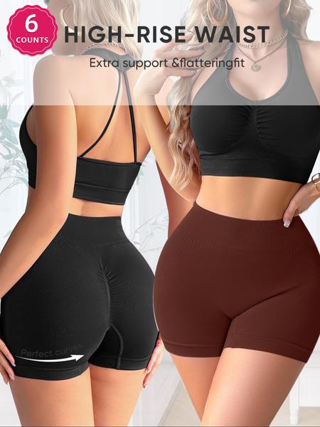 6 Pack Women Seamless High Waist Ladies Underwear, Casual Yoga Boyshorts, Gym Workout Shorts, Tummy Control and Butt Lifting Print Shorts for All Seasons