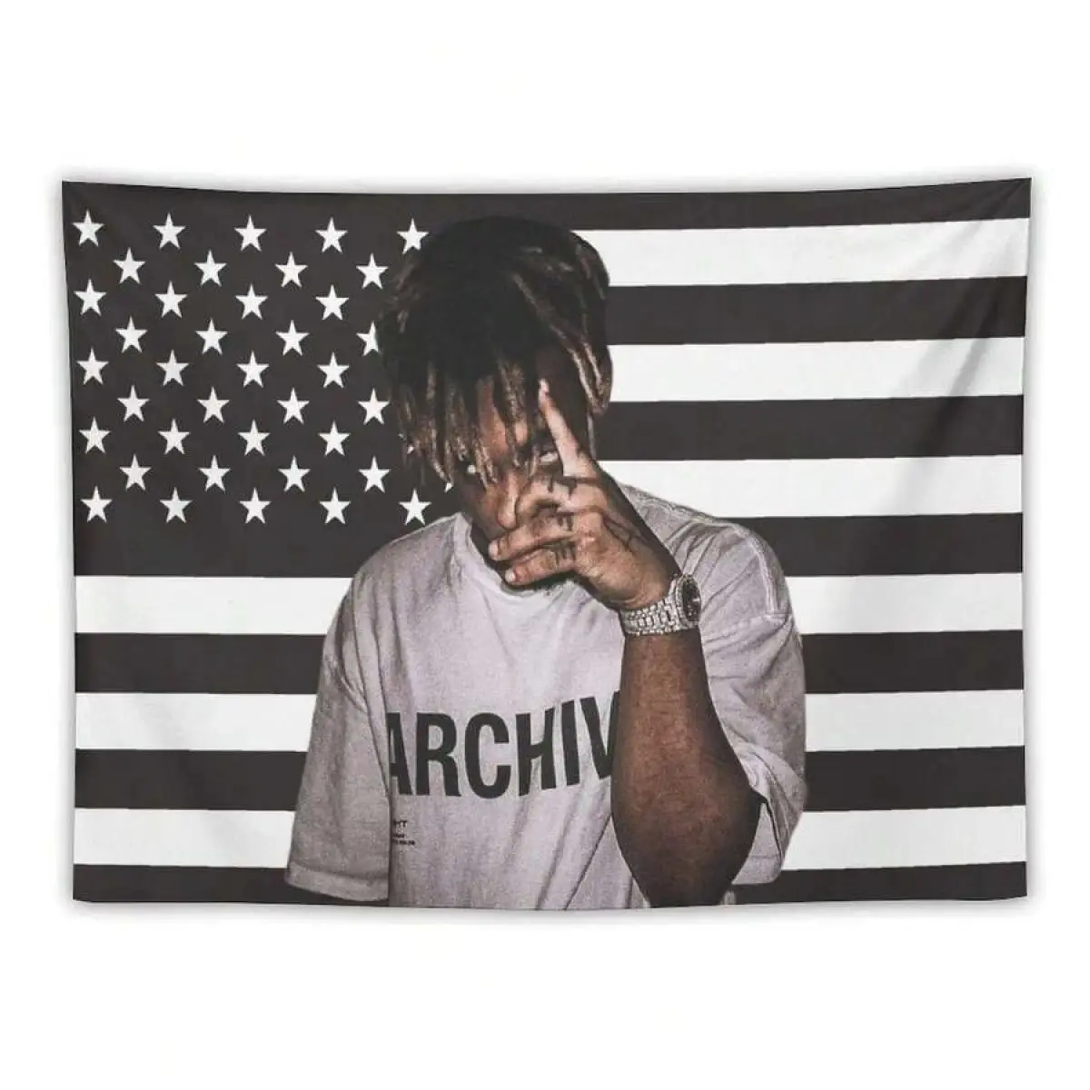 1PC Lightweight Rapper-Inspired Music Print Peach Skin Tapestry - Home Wall Decor, Watercolour Geometric Design, Teenage Boy Gift, Multi-Size Photo Prop Backdrop