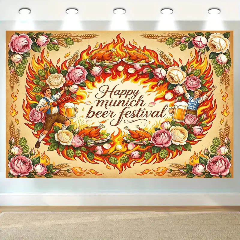 German Beer Festival Lightweight Print Backdrop Banner, Traditional Bavarian Decor for Oktoberfest Parties, Room Photo Booths