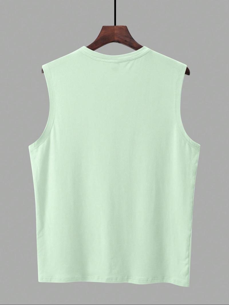 Men's Regular Fit Palm Tree Print Tank Top, Sleeveless Shirt, Casual Sleeveless Round Neck Top for Summer, Fashion Men's Clothes for Beach Vacation, Menswear