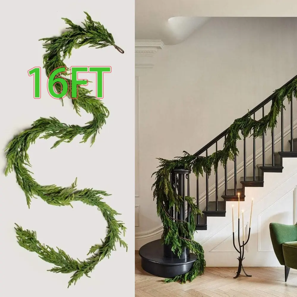 16ft Christmas Norfolk Pine Wreath, Artificial Fir Wreath, Hanging Wreath, Festive Decoration Holiday Decor for Fireplace, Table, Window, Staircase, Indoor Outdoor