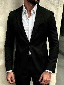 Men's business-style suit jacket, suitable for various formal occasions such as business meetings, dates, and weddings. It features a minimalist solid-color design and soft, shape-retaining fabric, offering a clean and sophisticated look.