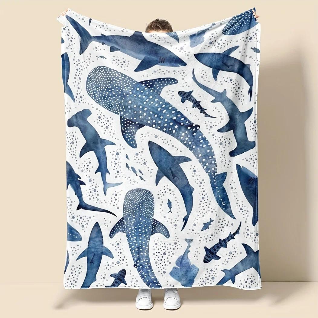Romantic Ocean Style Whale Shark Pattern Warm Blanket Children Adult Nap Blanket Soft And Comfortable Suitable For All Seasons Romantic Ocean Style Whale Shark Pattern Warm Blanket Children Adult Nap Blanket Soft And Comfortable Suitable For All Seasons