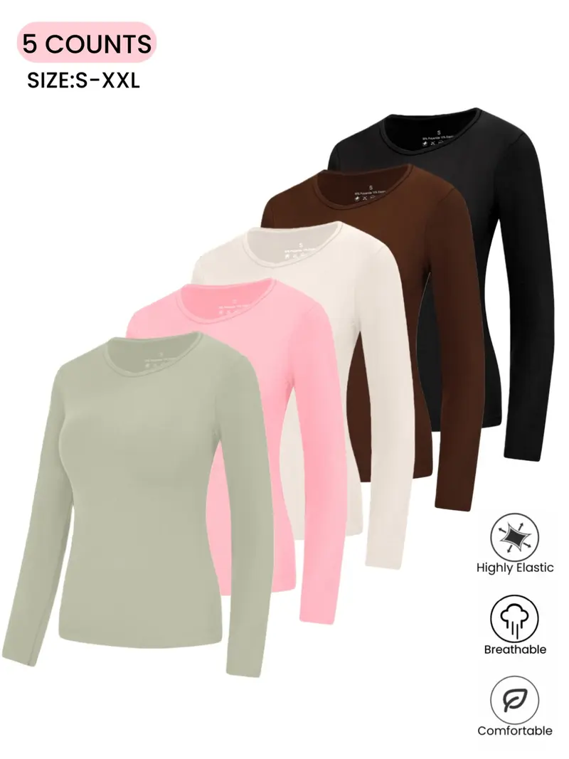 Spring &Fall Women's Shirts Fleece Lined Athletic Tops Long Sleeve Compression Workout Base layer Soft Breathable Round Neck Long Sleeve Warm Tops, Casual Fitted Bottom Layering Shirts for Women,Daily Wear, Activewear Fitness