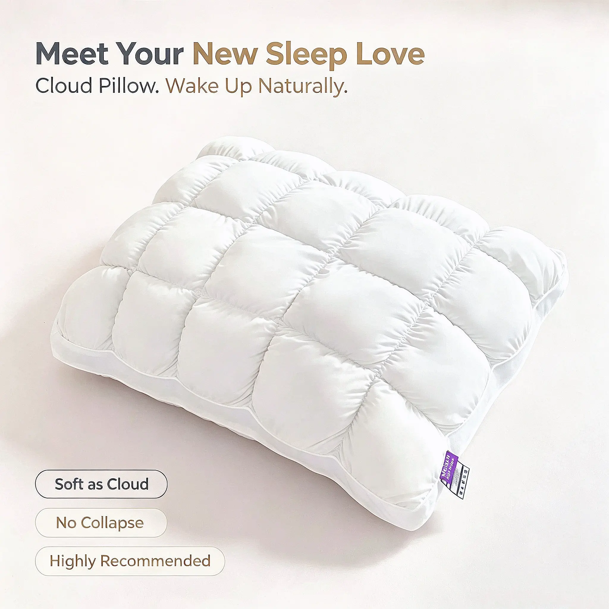 Cloud Puff Pillow-Soft Tufted Grid Puff Pillow, Plush Fluffy Bed Pillow with Marshmallow-Like Softness, Breathable Neck-Support Pillow for Side, Back & Stomach Sleepers, Cozy Sleeping Pillow for Waking Refreshed