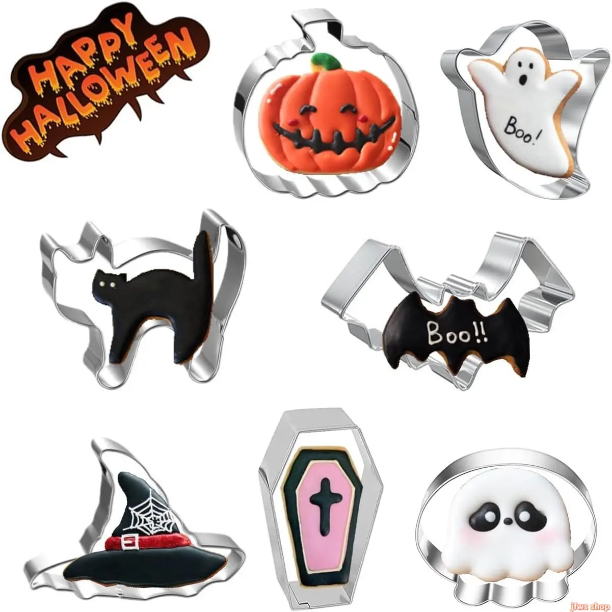 Halloween Stainless Steel Cookie Cutter Set, Spooky Shapes Baking Mold Kit – Pumpkin Ghost Bat Biscuit Cutters, Halloween Baking Supplies & Kitchen Decor Must-Have