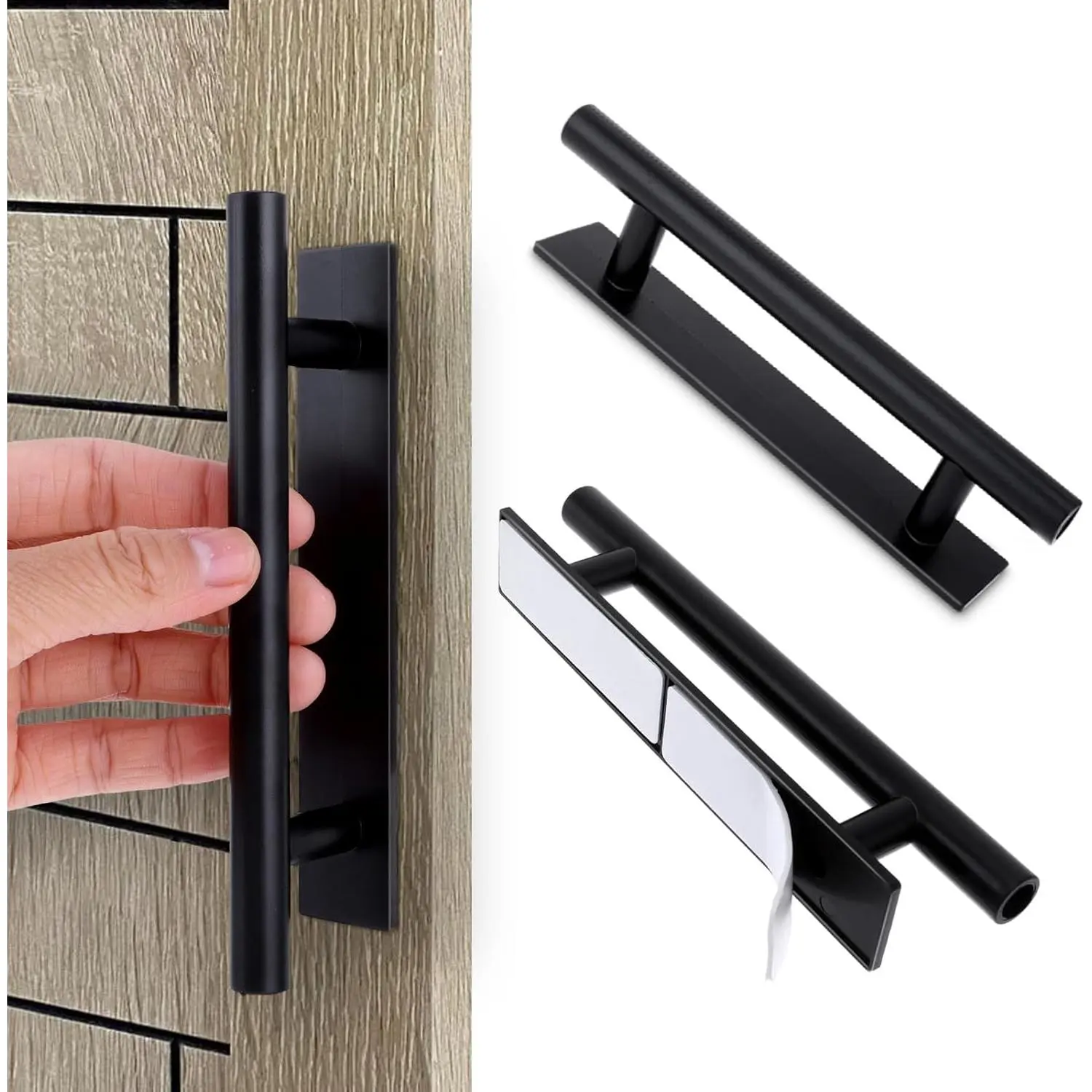 2 Pack Adhesive Cabinet Handles Pulls, Self Stick Door Handles ABS Plastic Pulls Push Peel and Stick Pull Helper Drawer Pull Wardrobe Handle Furniture Handle, Black