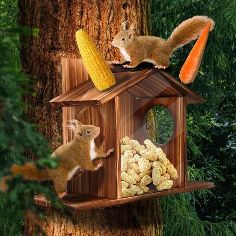 Wooden Squirrel Feeder Outdoor Winter Wooden Chipmunk Feeder Corn Peanut