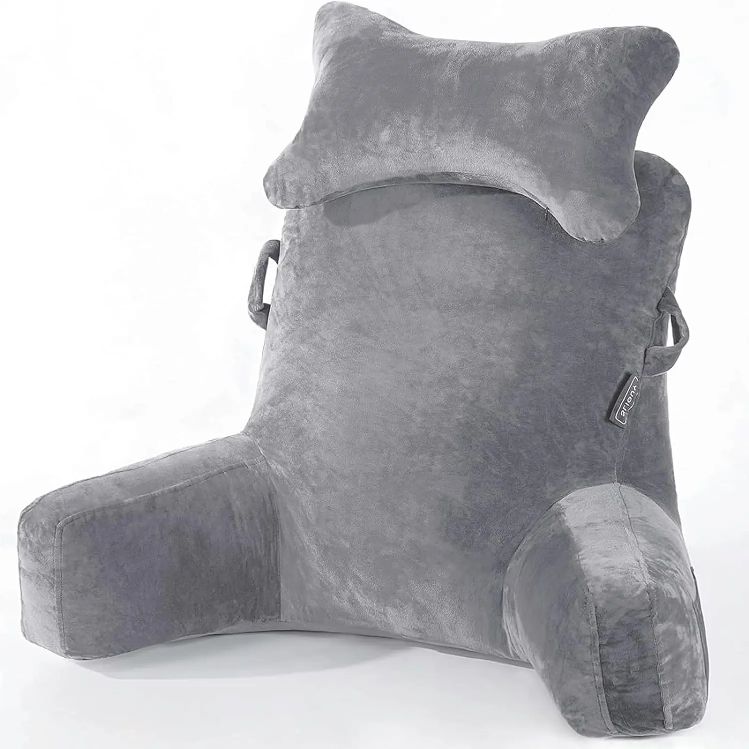 Reading Pillow-Bed Rest Pillow with Detachable Neck Roll & Arm for Sitting in Bed Couch or-Backrest Reading Pillow Adult Back Pillow for Reading/Watching TV/Gaming,Dark Grey