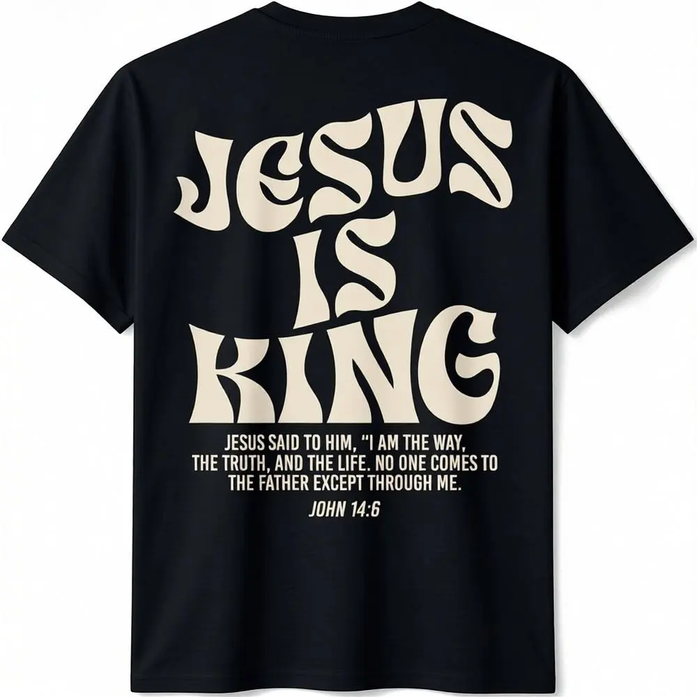 Men's Jesus Is King God Religious 100% Cotton Short-Sleeve T-Shirt - Streetwear Basic Casual Washed Cotton Graphic Tee for Adults, Tshirt, Shortsleeve, Classic, Menswear, Tops, Fashion, Round Neck