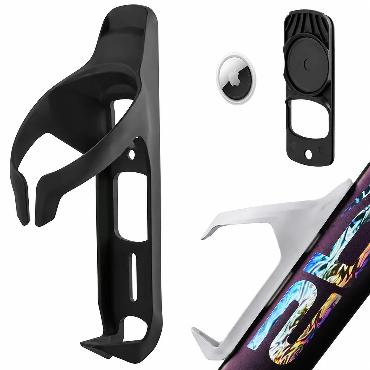 Lightweight Carbon Fiber Water Bottle Cage with Integrated GPS Tracking Module for Road Bikes - Secure Hold, Weatherproof Design, Universal Mount, Theft Prevention for Cyclists (Fits Mountain Bikes)