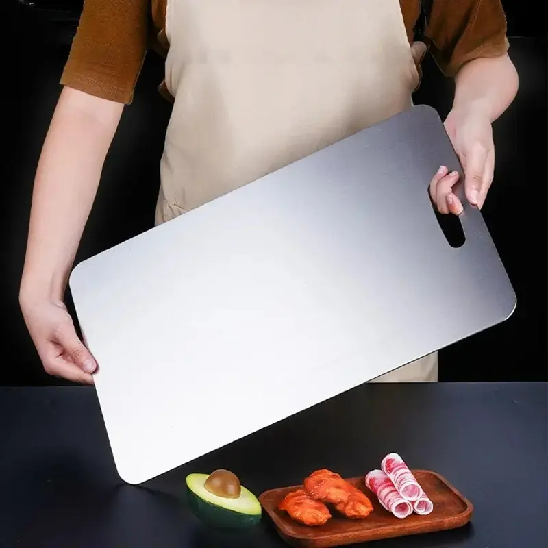 Food Grade Stainless Steel Cutting Board, Non-Stick Kitchen Board for Home Cooking and Outdoor Camping, Durable Modern Chopping Board