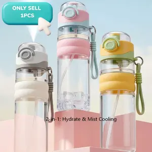 Two-In-One Spray Cup, Large Capacity Water Bottle with Straw, Fine Mist, Handle, 800ML Portable Reusable Cup, Ideal for Home, Office, Travel