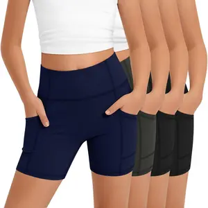 4 Pack Girls' Athletic Shorts Kids High Waisted Yoga Biker Shorts with Pockets  Summer Bike Running Dance Active