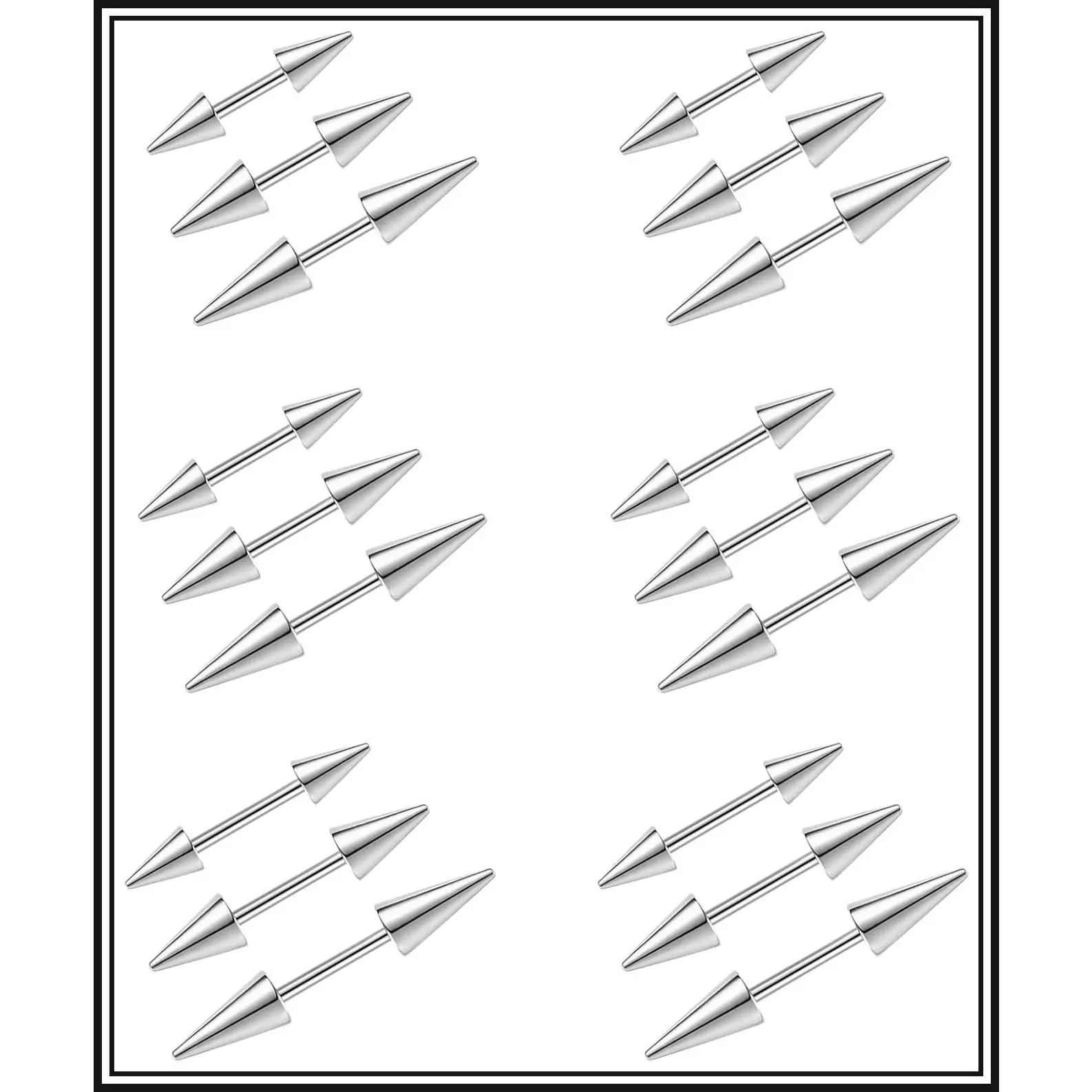 18Pcs 16G Spike Eyebrow Piercing Jewelry, Curved Barbell Vertical Labret Lip Rings, Tragus Helix Earrings Rook Nose Bridge Rings for Women Men