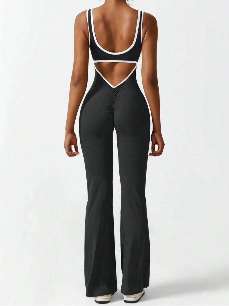 Women's Solid Ruched Cut Out Backless Shapewear Jumpsuit, Solid Color Jumpsuit, Casual Comfy Scoop Neck Sleeveless Tummy Control Shapewear Bodysuit for Daily Wear, Ladies Shapewear for All Seasons