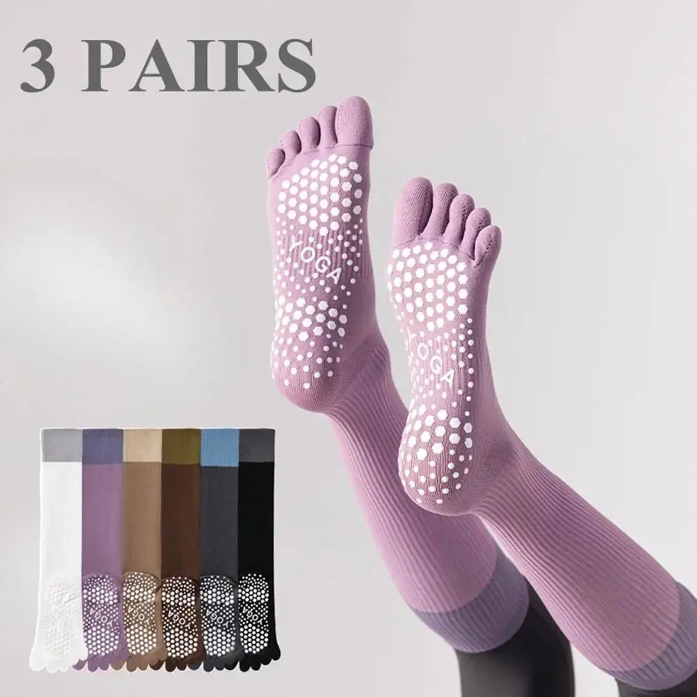 1/3 Pairs Women's Compression Socks, Five-Finger Toe Socks with Non-Slip Grip Bottom & Calf Support, Stretch Long Sports Socks for Yoga, Pilates, Running, Gym, Fitness, Dance, Hiking & Everyday Activewear