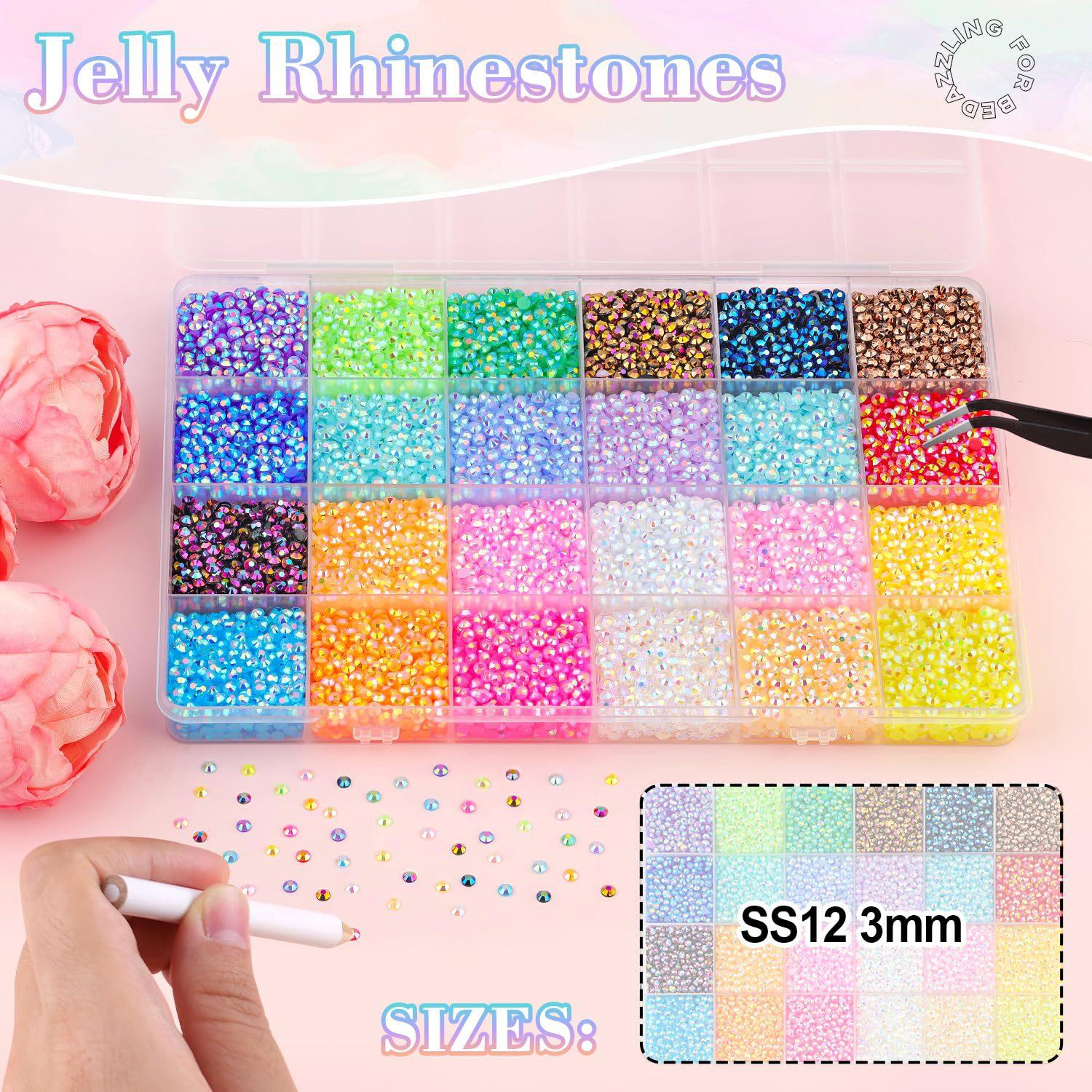 32000Pcs Jelly Rhinestones for Bedazzling Kit, 40-Color 3mm Flatback Resin Gems, DIY Nail Art Craft Supplies for Custom Phone Case Shoes Cup, Aesthetic Gifts for Women Teen Girls Color  Flat Drills Jelly Water Diamonds  Jewelry Apparel Nail Art Decoration