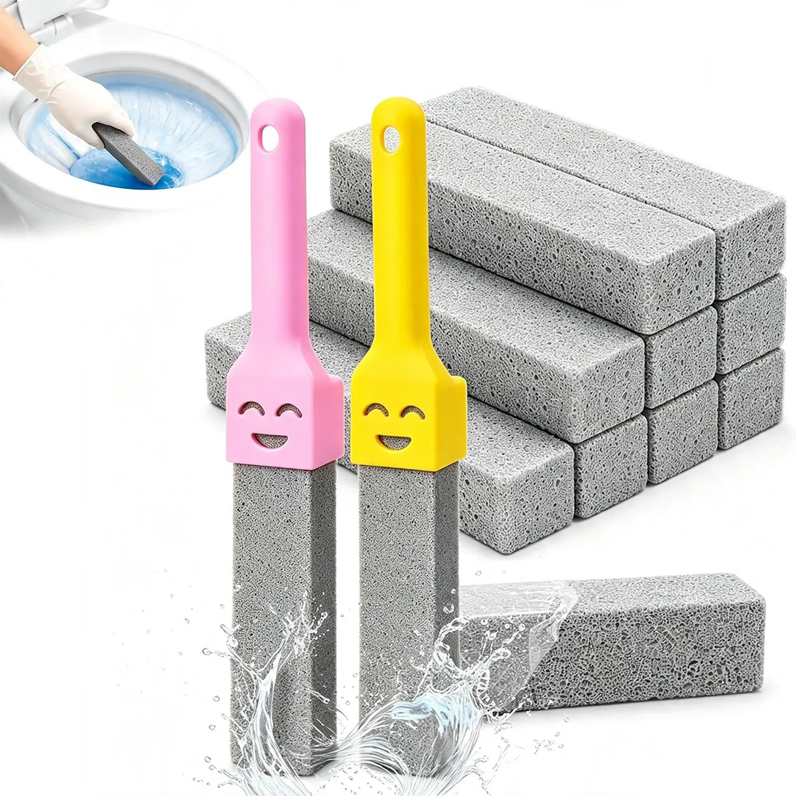Pumice Stone Toilet Cleaner - Handle Attached Hard Stain Remover for Bathroom | Gentle on Porcelain with Effective Mineral Deposit Removal, Portable Grip for Efficient Cleaning, Reusable Toilet