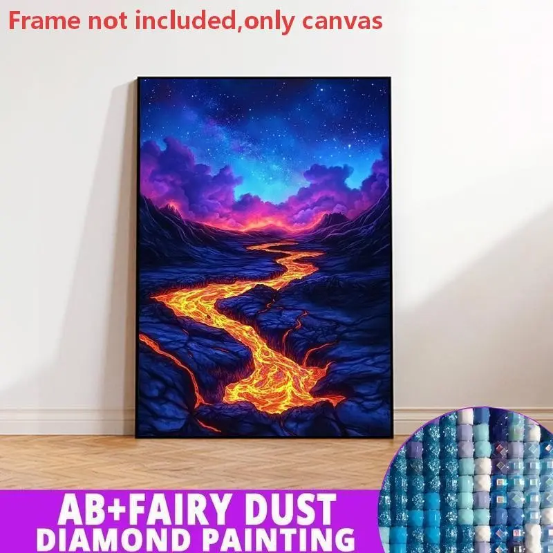 5D Diamond Painting Kit, Lava Valley Starry Sky, Resin Ab Dust Diamonds, DIY Craft Set, Fall Theme, Durable Canvas, Tea Bar Decor, Diamond Pattern Design