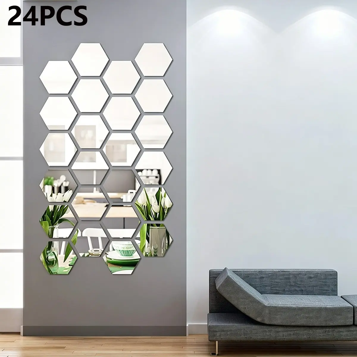 24pcs Hexagon Acrylic Mirror Wall Stickers, Wall Decals, Decorative Wall Sticker, Removable Mirror Setting Wall Sticker, Wall Sticker Decor for Home Living Room Bedroom, Art DIY, Mirror Stickers for Dorm, Dorm Decoration