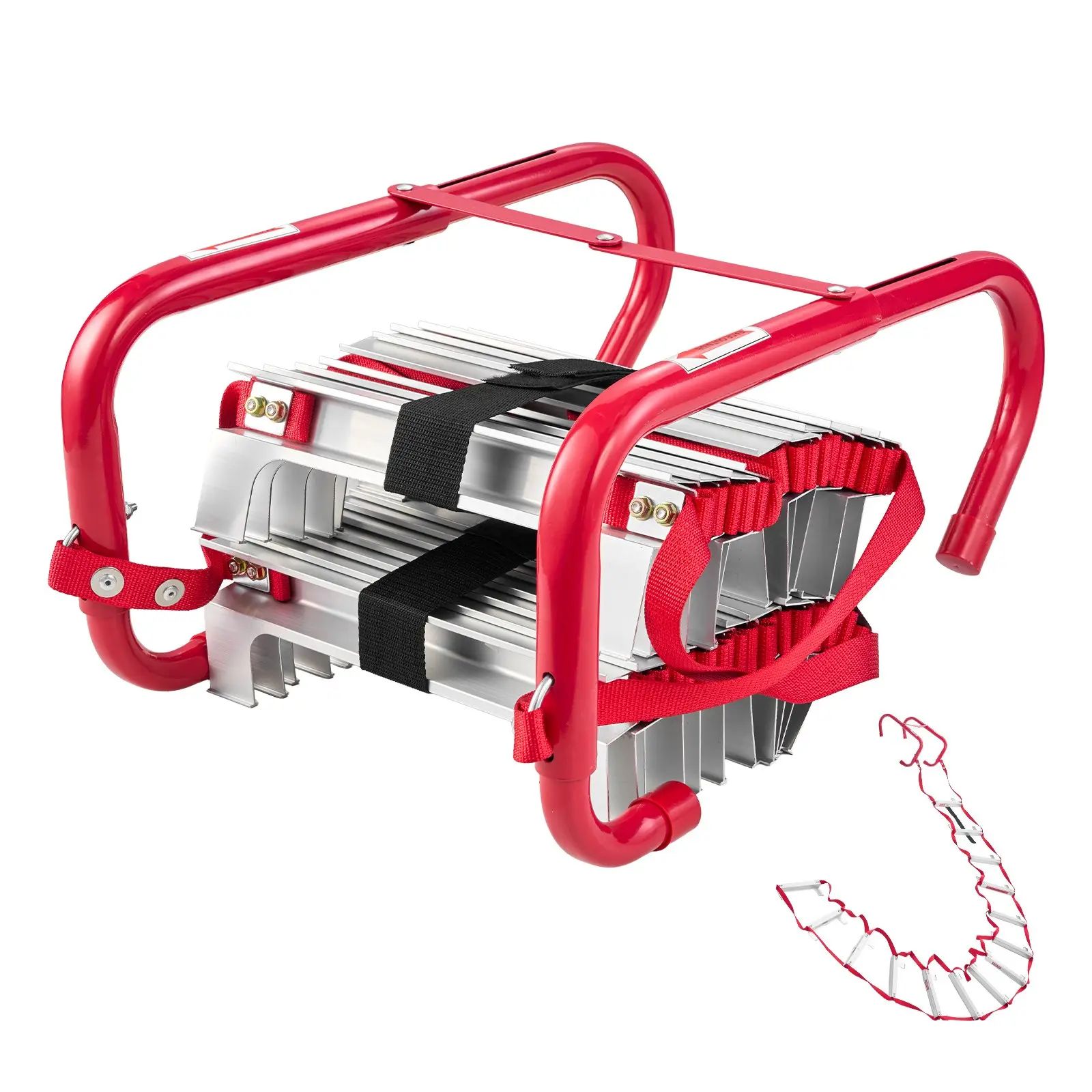 VEVOR Fire Escape Ladder, 2-Story 13FT Retractable Emergency Fire Ladder, Lightweight Aluminum Alloy Safety Escape Ladders with Sturdy Polyester Strap, Anti-Slip Rung Wide Steps, 1000LBS Max Loading