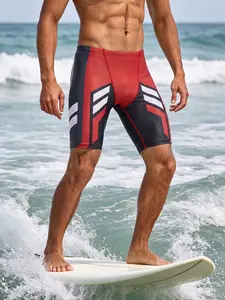 Men's Colorblock Five-Finger Sportswear Swimsuit, High Elasticity Quick-Dry Breathable Non-Sweaty, Summer Beach Pool Vacation Surfing Swimming Fitness Boxing Running Cycling Sports