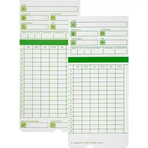 Employee Monthly Numbered-Day Time Cards for All Pay Periods - 300 Count, 2-Sided, 3.375in x 7.375in, Green Print, Compatible with Time Clocks, Yes