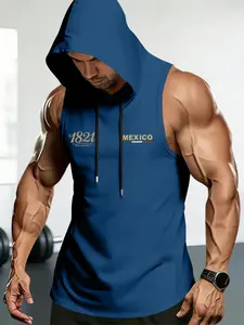 Men's Sleeveless Hooded Fitness Tank Top, Mexico 1821 Print, Loose Muscle Training Vest, Ideal for Running and Basketball