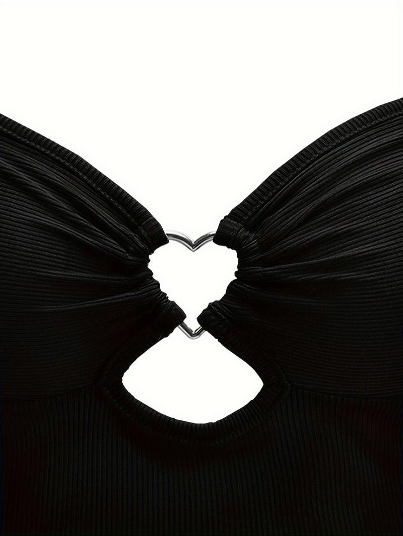 Women's Solid Cut Out Ruched Halter Neck Crop Top, Y2K Fashion Tie Back Backless Crop Top for Summer, Women's Clothing for Daily Wear Valentine's Day, gift