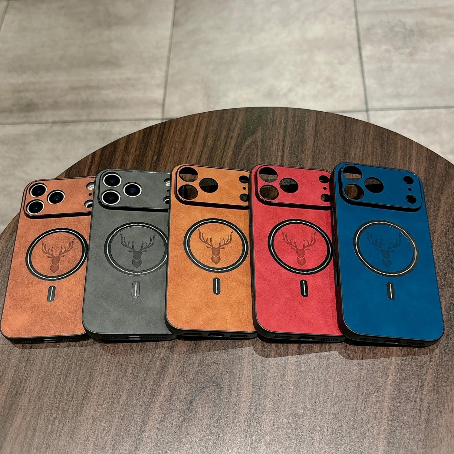 For iPhone 17 Pro Max16 15 14 13 12 Pro Max Shockproof Case Deer Design PU Leather Magnetic Bumper Case Compatible with Mag Safe Anti-Scratch Camera Protection